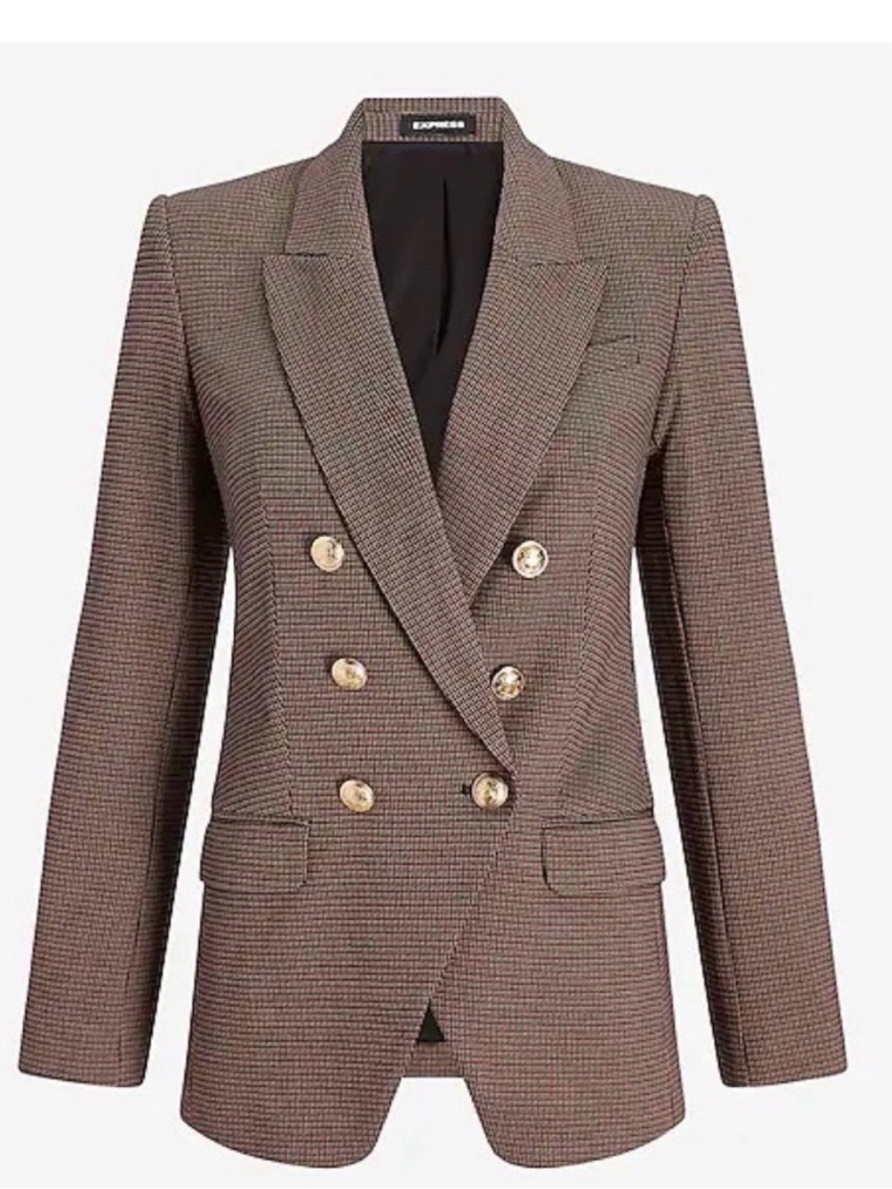 Express Houndstooth Double-Breasted Blazer Jacket Gold Buttons XXS